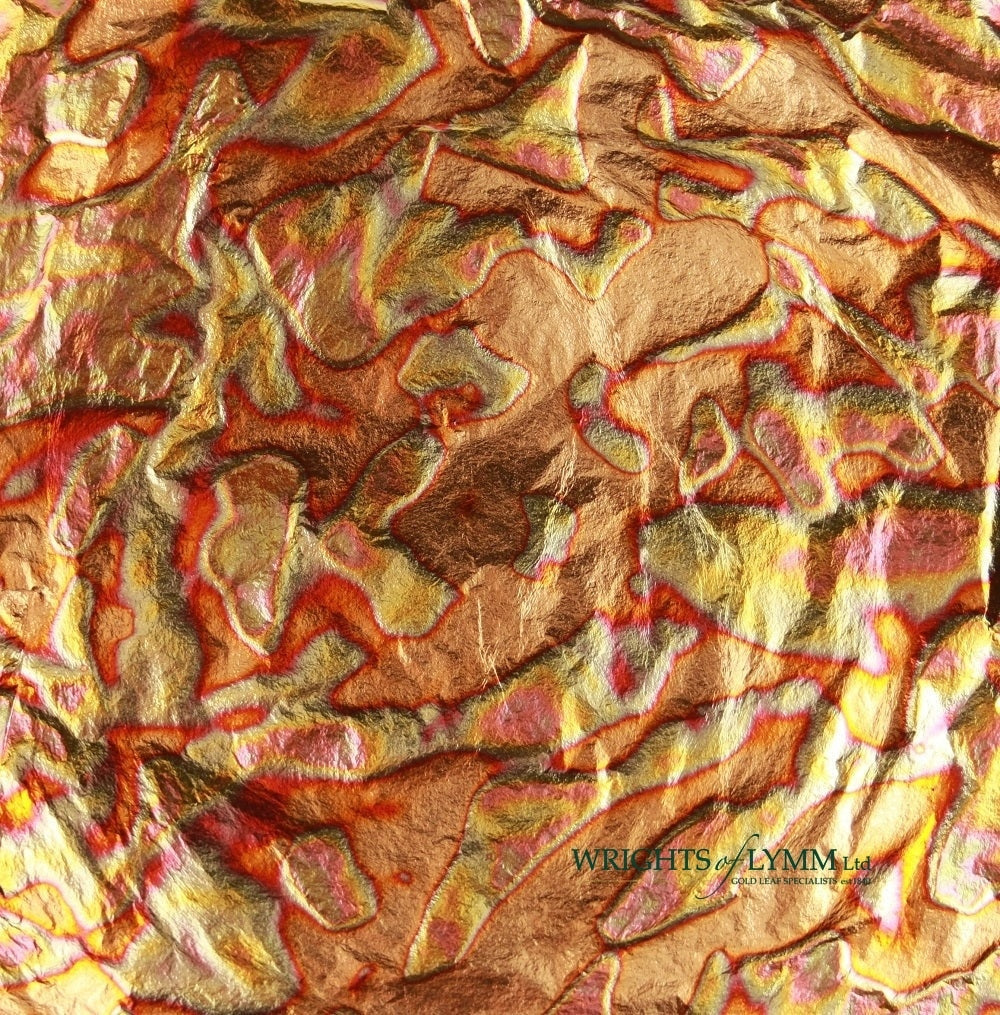 Red Standard Variegated Copper Transfer Leaf in a booklet containing 25 leaves (140mm). For use in gilding, monumental works, restoration and and art.