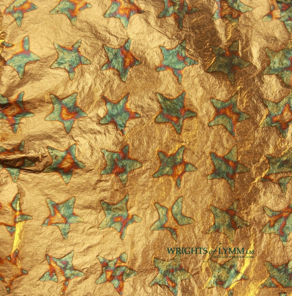 Blue/Green Stars Variegated Zinc Transfer Leaf in a booklet containing 25 leaves (140mm). For use in gilding, monumental works, restoration and and art.