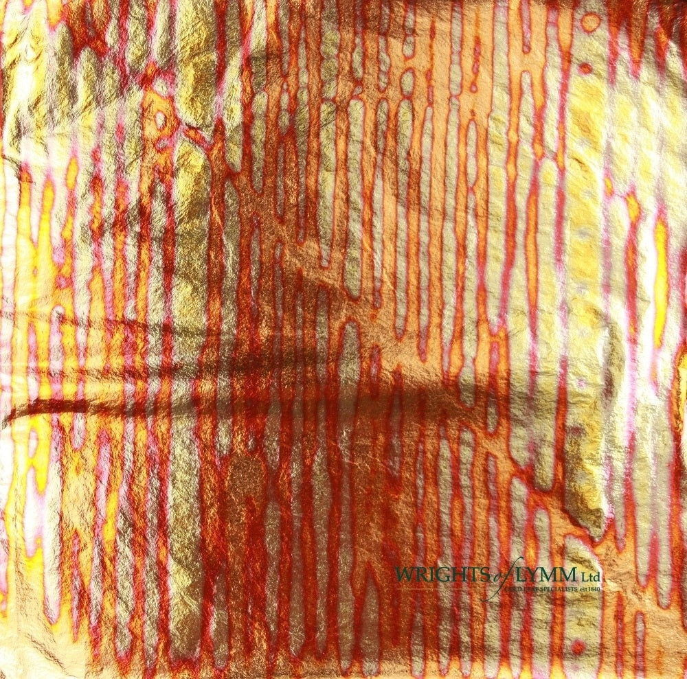 Red Sunset Variegated Copper Transfer Leaf in a booklet containing 25 leaves (140mm). For use in gilding, monumental works, restoration and and art.