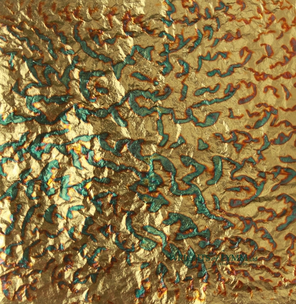 Blue/Green Starry Sky Variegated Zinc Transfer Leaf in a booklet containing 25 leaves (140mm). For use in gilding, monumental works, restoration and and art.