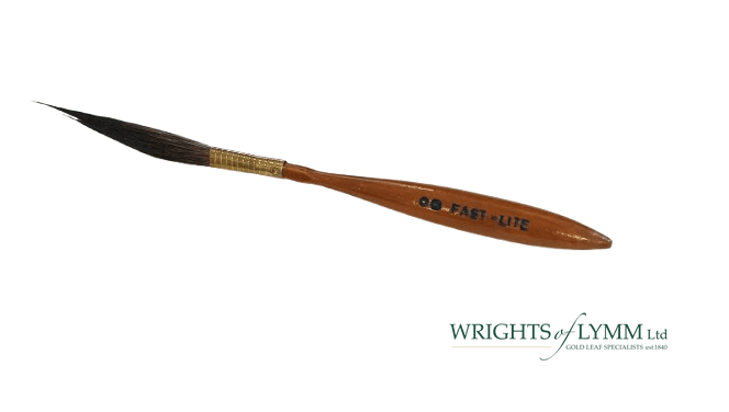 Fast-Lite pinstriping brush with a wooden handle and blue squirrel hair