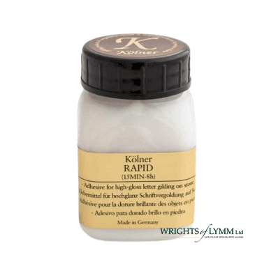 Kölner Rapid Clear is a fast-drying, transparent adhesive for gilding, ideal for gold leaf