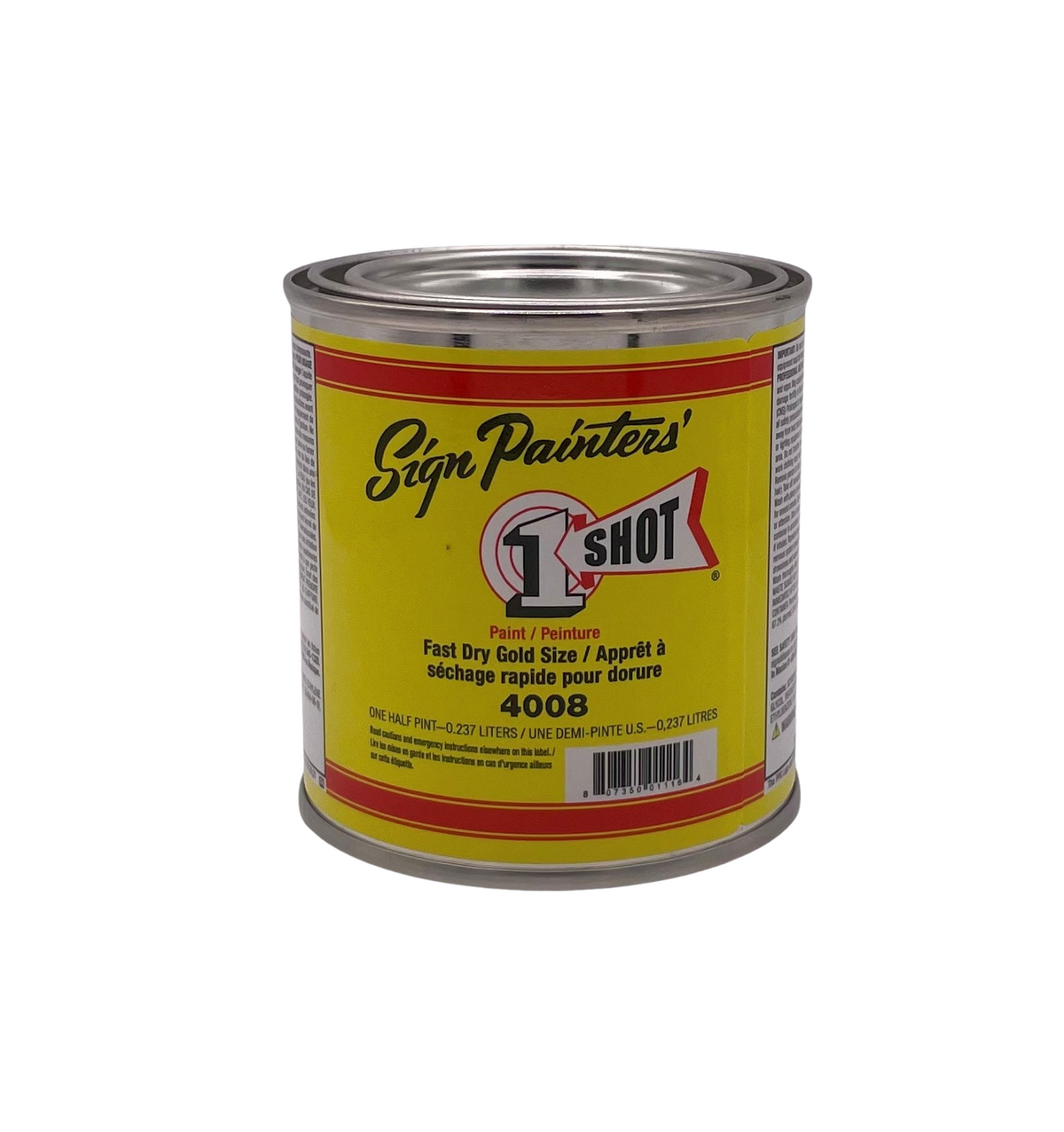 Can of Sign Painters' 1 Shot gold size on a white background