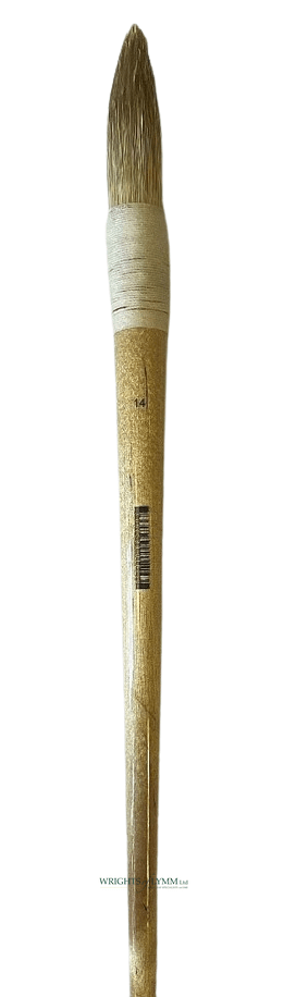 A long, string-bound gesso brush for applying gesso in gilding projects