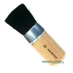 A black bristle stencil brush has short, stiff bristles for controlled paint application, ideal for stenciling on various surfaces with minimal bleed