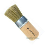 A white bristle stencil brush has short, stiff bristles for controlled paint application, ideal for stenciling and dry brushing techniques.