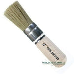 A white bristle stencil brush has short, stiff bristles for controlled paint application, ideal for stenciling and dry brushing techniques.