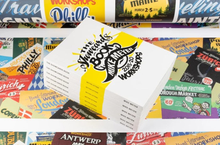 Colorful event posters with various text and designs on a multicolored background