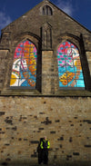 Restored windows at The Allegory of Morecambe Bay by the very talented Shane Johnstone using imitation leaf and enamel paints supplied by ourselves