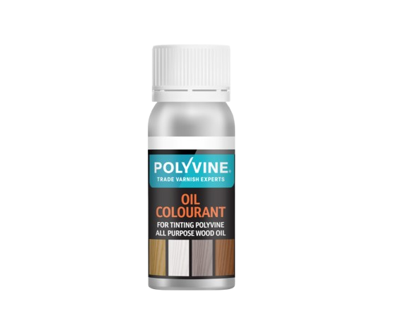 Polyvine oil colourant bottle on a white background